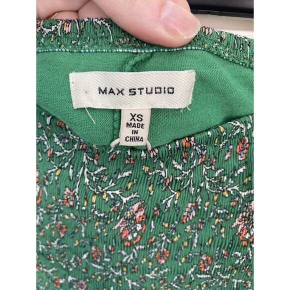 Max Studio Green Floral Skirt Size‎ XS Ruched Waist - Picture 3 of 5